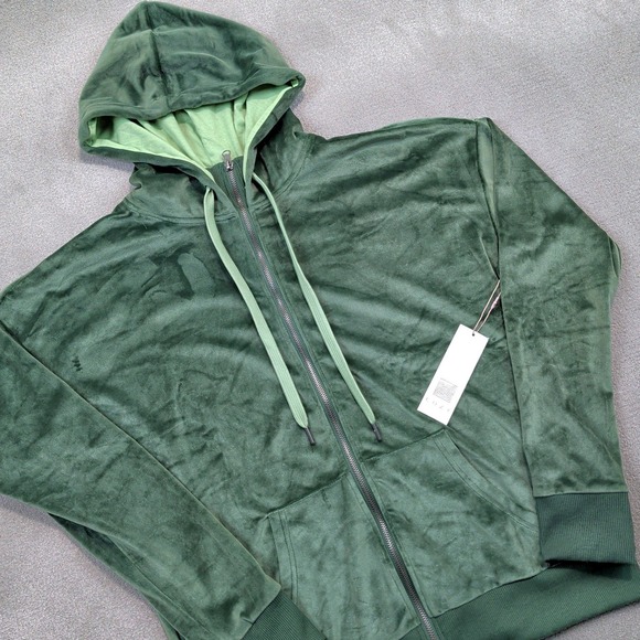 LuLaRoe Bethany Size L Women Green Velour Full Zip Hoodie Cozy NWT Stretchy Hood — photo 2
